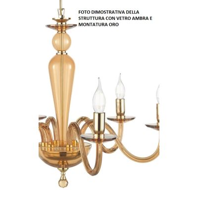 PAGANINI LAMPADARIO A SOSPENSIONE CLASSICO 8 LUCI IN VETRO LAVORATO A MANO 7 COLORI DISPONIBILI ONDALUCE CICIRIELLO - Cristalens