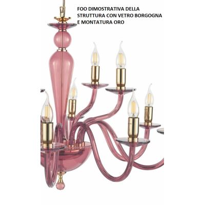 PAGANINI LAMPADARIO A SOSPENSIONE CLASSICO 8 LUCI IN VETRO LAVORATO A MANO 7 COLORI DISPONIBILI ONDALUCE CICIRIELLO - Cristalens