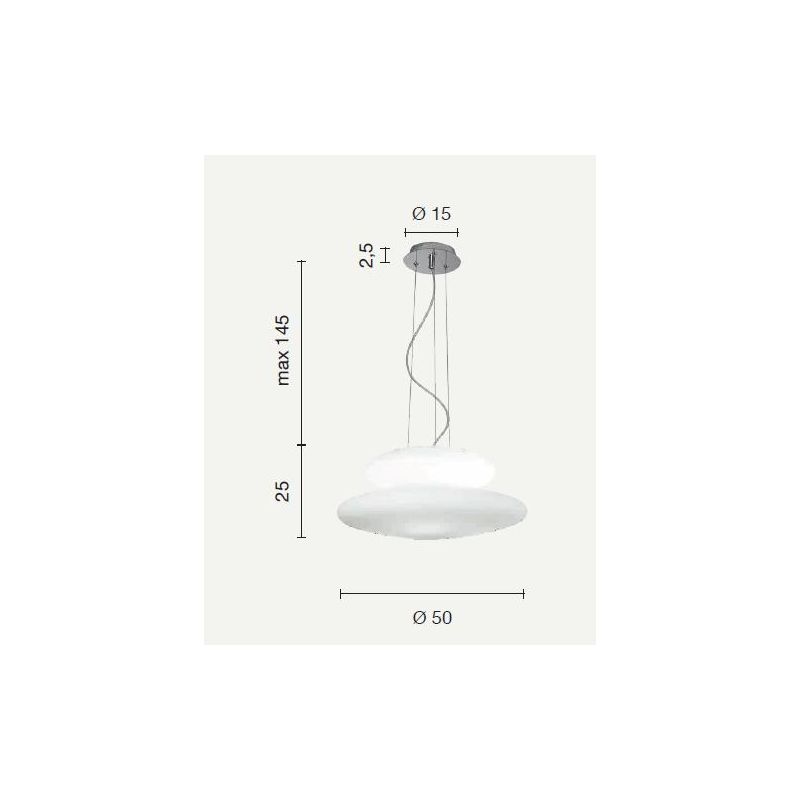 PAGODA SOSPENSIONE MODERNA CON DOPPIO DIFFUSORE IN VETRO SOFFIATO BIANCO DIAMETRO CM 50 ONDALUCE CICIRIELLO - Cristalensi Shop O