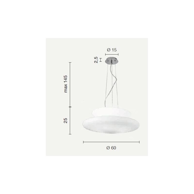 PAGODA SOSPENSIONE MODERNA CON DOPPIO DIFFUSORE IN VETRO SOFFIATO BIANCO DIAMETRO CM 60 ONDALUCE CICIRIELLO - Cristalensi Shop O