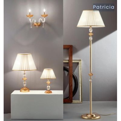 PATRICIA LAMPADA DA TAVOLO GRANDE IN CRISTALLO e METALLO ELEGANTE E CLASSICO AMBRA FINITURA ORO ONDALUCE CICIRIELLO - Cristalens