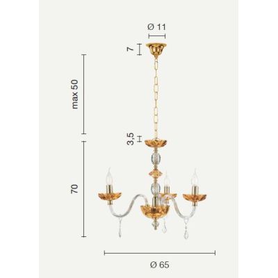 PATRICIA 3 LUCI LAMPADARIO A SOSPENSIONE CLASSICO IN VETRO E CRISTALLO AMBRA DI CICIRIELLO ONDALUCE CICIRIELLO - Cristalensi Sho