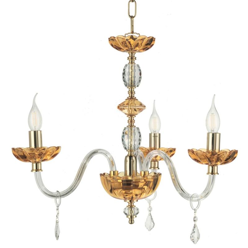 PATRICIA 3 LUCI LAMPADARIO A SOSPENSIONE CLASSICO IN VETRO E CRISTALLO AMBRA DI CICIRIELLO ONDALUCE CICIRIELLO - Cristalensi Sho