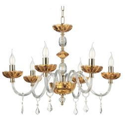 PATRICIA 6 LUCI LAMPADARIO A SOSPENSIONE CLASSICO IN VETRO E CRISTALLO AMBRA CON FINITURA ORO ONDALUCE CICIRIELLO - Cristalensi 2