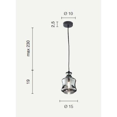 PIN SOSPENSIONE SINGOLA IN VETRO SOFFIATO FUME O AMBRA D15 CM ATTACCO E14 STILE VINTAGE ONDALUCE CICIRIELLO - Cristalensi Shop O