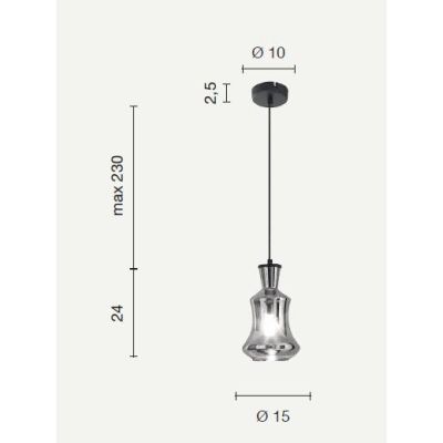 PIN SOSPENSIONE SINGOLA STILE VINTAGE IN VETRO SOFFIATO FUME O AMBRA D15 CM ATTACCO E14 ONDALUCE CICIRIELLO - Cristalensi Shop O