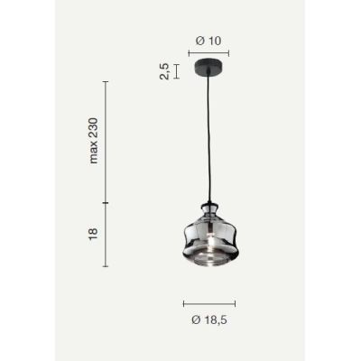 PIN SOSPENSIONE SINGOLA STILE VINTAGE IN VETRO SOFFIATO FUME O AMBRA D18 CM ATTACCO E14 ONDALUCE CICIRIELLO - Cristalensi Shop O