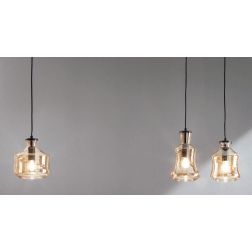 PIN SOSPENSIONE CON DECENTRO 3 DIFFUSORI IN VETRO SOFFIATO FUME O AMBRA STILE VINTAGE ONDALUCE CICIRIELLO - Cristalensi Shop Onl 2