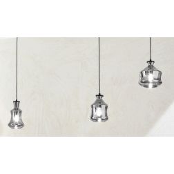 PIN SOSPENSIONE RETTANGOLARE CON DECENTRO 3 DIFFUSORI IN VETRO SOFFIATO FUME O AMBRA STILE VINTAGE ONDALUCE CICIRIELLO - Cristal 2