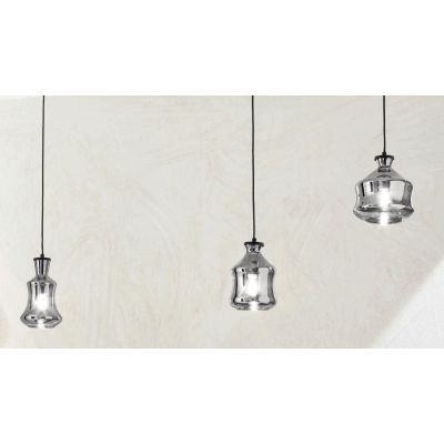 PIN SOSPENSIONE RETTANGOLARE CON DECENTRO 3 DIFFUSORI IN VETRO SOFFIATO FUME O AMBRA STILE VINTAGE ONDALUCE CICIRIELLO - Cristal