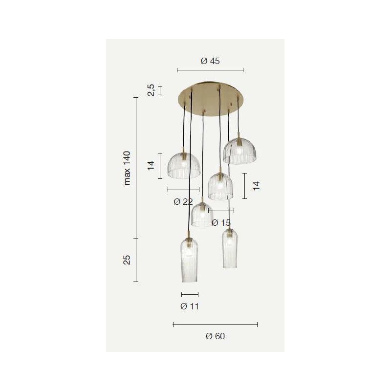 PUCK LAMPADARIO VETRI SOFFIATI TRASPARENTI O AMBRATI 6 LUCI E14 DI ONDALUCE ONDALUCE CICIRIELLO - Cristalensi Shop Online