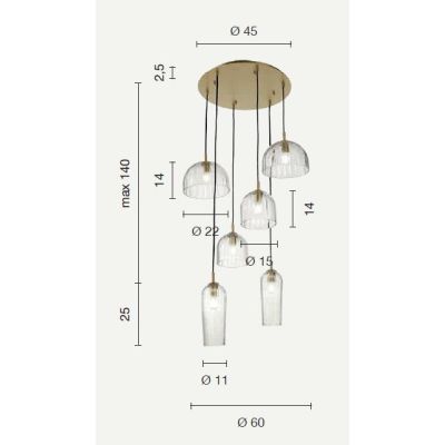 PUCK LAMPADARIO VETRI SOFFIATI TRASPARENTI O AMBRATI 6 LUCI E14 DI ONDALUCE ONDALUCE CICIRIELLO - Cristalensi Shop Online