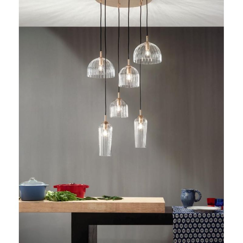 PUCK LAMPADARIO VETRI SOFFIATI TRASPARENTI O AMBRATI 6 LUCI E14 DI ONDALUCE ONDALUCE CICIRIELLO - Cristalensi Shop Online