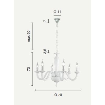RAVEL LAMPADARIO CLASSICO 6 LUCI IN VETRO 4 COLORI DI ONDALUCE ONDALUCE CICIRIELLO - Cristalensi Shop Online