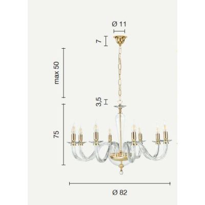 RAVEL LAMPADARIO A SOSPENSIONE CLASSICO IN VETRO E CRISTALLO A 8 LUCI IN 4 COLORI ONDALUCE ONDALUCE CICIRIELLO - Cristalensi Sho