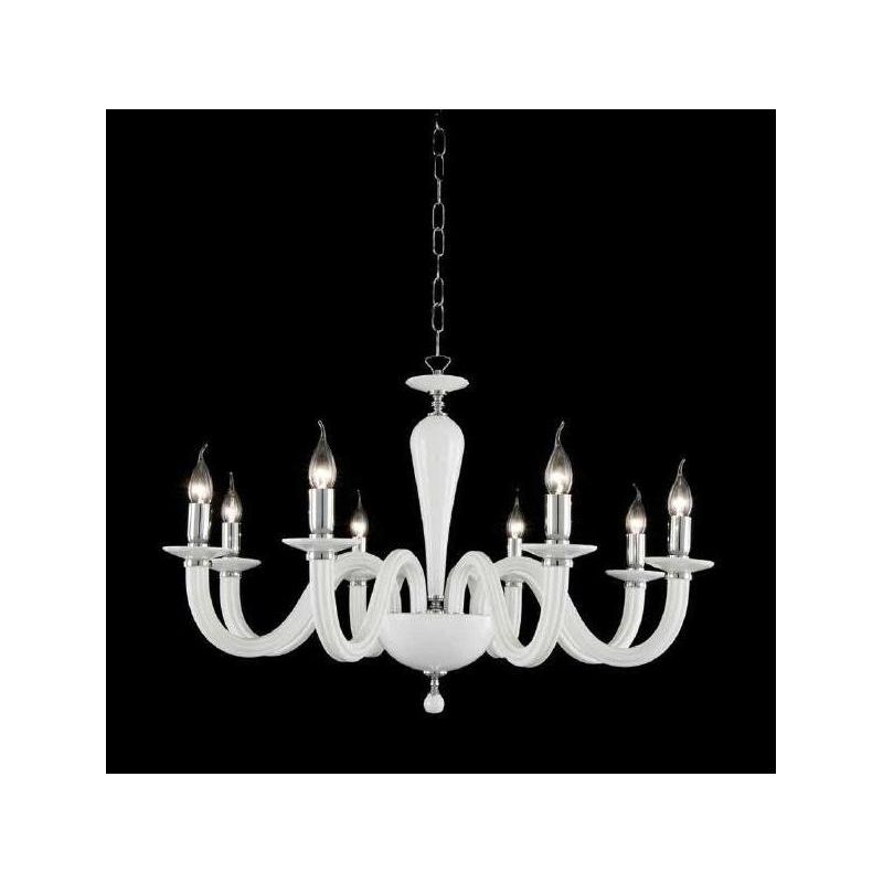 RAVEL LAMPADARIO A SOSPENSIONE CLASSICO IN VETRO E CRISTALLO A 8 LUCI IN 4 COLORI ONDALUCE ONDALUCE CICIRIELLO - Cristalensi Sho