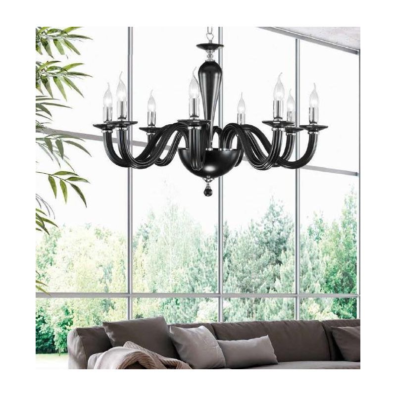 RAVEL LAMPADARIO A SOSPENSIONE CLASSICO IN VETRO E CRISTALLO A 8 LUCI IN 4 COLORI ONDALUCE ONDALUCE CICIRIELLO - Cristalensi Sho