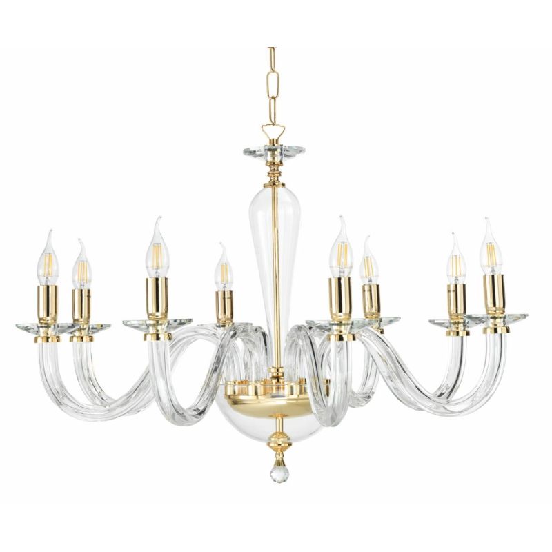 RAVEL LAMPADARIO A SOSPENSIONE CLASSICO IN VETRO E CRISTALLO A 8 LUCI IN 4 COLORI ONDALUCE ONDALUCE CICIRIELLO - Cristalensi Sho