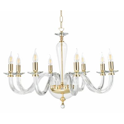 RAVEL LAMPADARIO A SOSPENSIONE CLASSICO IN VETRO E CRISTALLO A 8 LUCI IN 4 COLORI ONDALUCE ONDALUCE CICIRIELLO - Cristalensi Sho