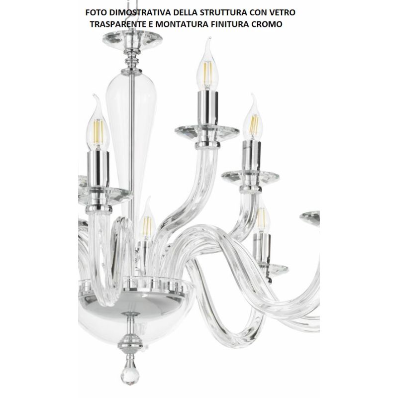 RAVEL LAMPADARIO A SOSPENSIONE CLASSICO IN VETRO E CRISTALLO A 8 LUCI IN 4 COLORI ONDALUCE ONDALUCE CICIRIELLO - Cristalensi Sho