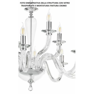 RAVEL LAMPADARIO A SOSPENSIONE CLASSICO IN VETRO E CRISTALLO A 8 LUCI IN 4 COLORI ONDALUCE ONDALUCE CICIRIELLO - Cristalensi Sho