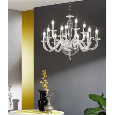 RAVEL LAMPADARIO A SOSPENSIONE CLASSICO IN VETRO E CRISTALLO A 12 LUCI IN 4 COLORI ONDALUCE ONDALUCE CICIRIELLO - Cristalensi Sh