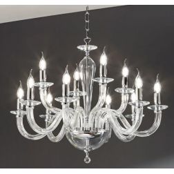 RAVEL LAMPADARIO A SOSPENSIONE CLASSICO IN VETRO E CRISTALLO A 12 LUCI IN 4 COLORI ONDALUCE ONDALUCE CICIRIELLO - Cristalensi Sh