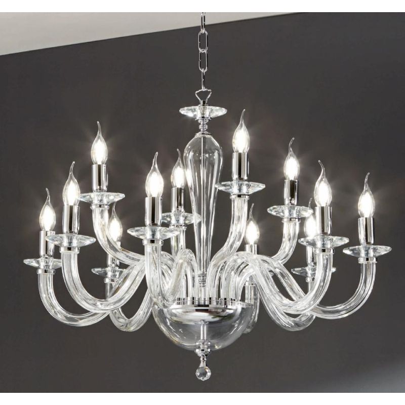 RAVEL LAMPADARIO A SOSPENSIONE CLASSICO IN VETRO E CRISTALLO A 12 LUCI IN 4 COLORI ONDALUCE ONDALUCE CICIRIELLO - Cristalensi Sh
