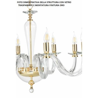 RAVEL LAMPADARIO A SOSPENSIONE CLASSICO IN VETRO E CRISTALLO A 12 LUCI IN 4 COLORI ONDALUCE ONDALUCE CICIRIELLO - Cristalensi Sh