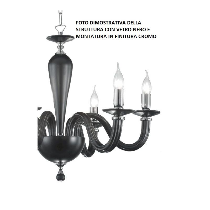 RAVEL LAMPADARIO A SOSPENSIONE CLASSICO IN VETRO E CRISTALLO A 12 LUCI IN 4 COLORI ONDALUCE ONDALUCE CICIRIELLO - Cristalensi Sh