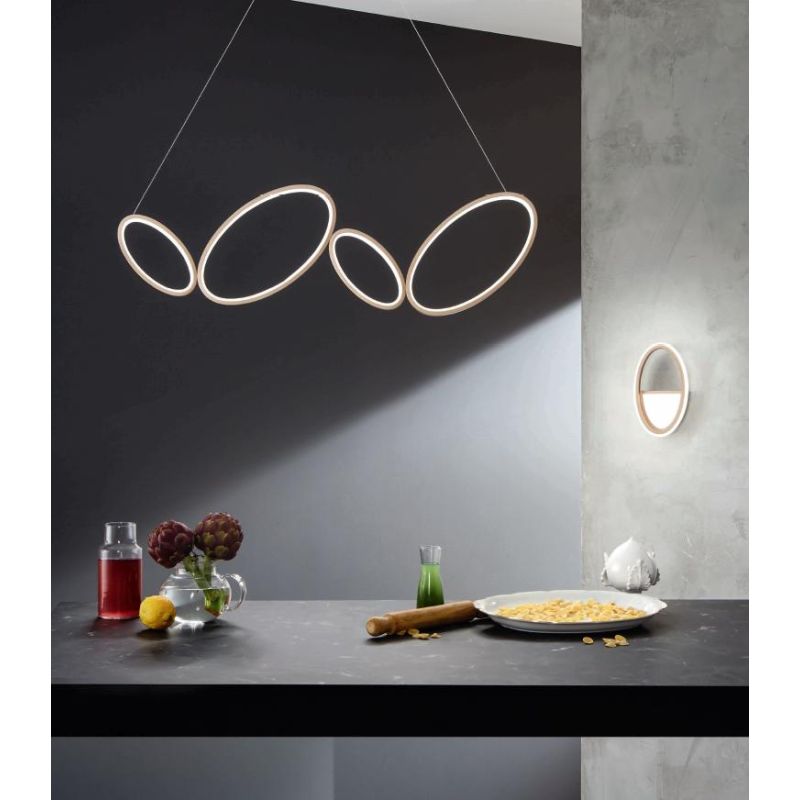 RICE APPLIQUE OVALE MODERNA LED 10W LUCE 3000K METALLO BIANCO O ORO ALTEZZA CM 27 ONDALUCE CICIRIELLO - Cristalensi Shop Online