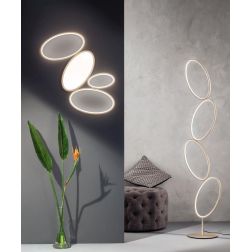 RICE PIANTANA MODERNA 4 ANELLI LED 38W LUCE 3000K DIMMERABILE METALLO BIANCO O ORO ONDALUCE CICIRIELLO - Cristalensi Shop Online 2