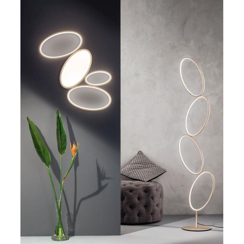 RICE PIANTANA MODERNA 4 ANELLI LED 38W LUCE 3000K DIMMERABILE METALLO BIANCO O ORO ONDALUCE CICIRIELLO - Cristalensi Shop Online