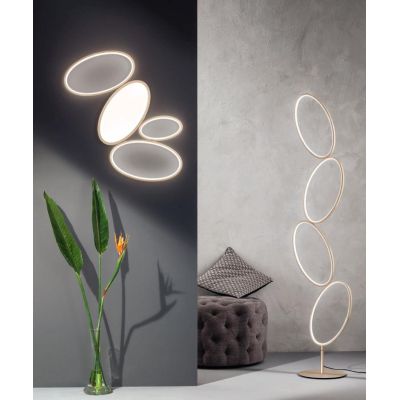 RICE PIANTANA MODERNA 4 ANELLI LED 38W LUCE 3000K DIMMERABILE METALLO BIANCO O ORO ONDALUCE CICIRIELLO - Cristalensi Shop Online