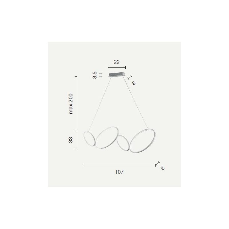 RICE SOSPENSIONE MODERNA 4 ANELLI LED 35W LUCE 3000K DIMMERABILE METALLO BIANCO O ORO ONDALUCE CICIRIELLO - Cristalensi Shop Onl