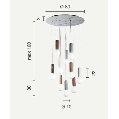 ROCK SOSPENSIONE CON 10 DIFFUSORI A SFERA IN VETRO SATINATO BIANCO CON DETTAGLI IN CEMENTO D60 CM ONDALUCE CICIRIELLO - Cristale