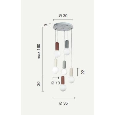 ROCK SOSPENSIONE CON 6 DIFFUSORI A SFERA IN VETRO SATINATO BIANCO CON DETTAGLI IN CEMENTO D35 CM ONDALUCE CICIRIELLO - Cristalen