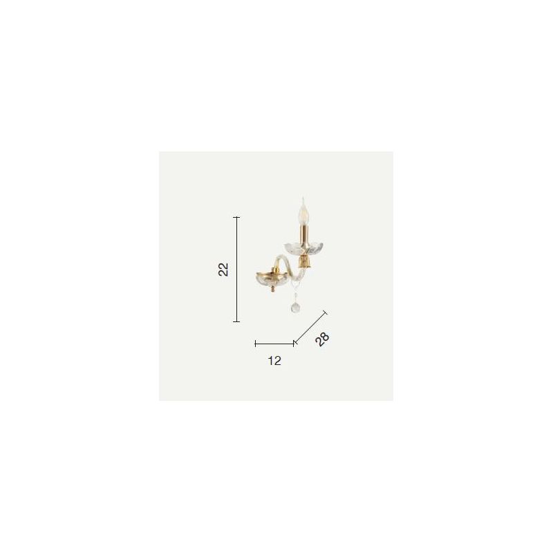 ROXANNE APPLIQUE AD UNA SOLA LUCE IN STILE CLASSICO IN VETRO SOFFIATO TRASPARENTE CON FINITURA ORO ONDALUCE CICIRIELLO - Cristal
