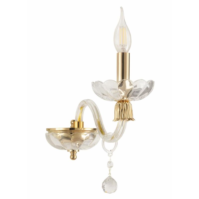 ROXANNE APPLIQUE AD UNA SOLA LUCE IN STILE CLASSICO IN VETRO SOFFIATO TRASPARENTE CON FINITURA ORO ONDALUCE CICIRIELLO - Cristal