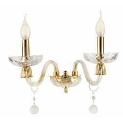 ROXANNE LAMPADA DA PARETE A 2 LUCI STILE CLASSICO IN VETRO SOFFIATO TRASPARENTE CON FINITURA ORO ONDALUCE CICIRIELLO - Cristalen 2