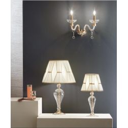 ROXANNE LAMPADA GRANDE IN VETRO CON MONTATURA ORO E PARALUME TESSUTO ONDALUCE CICIRIELLO - Cristalensi Shop Online 2