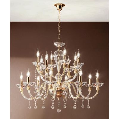 ROXANNE LAMPADARIO 16 LUCI IN CRISTALLO CON PENDAGLIERIA E MONTATURA ORO ONDALUCE CICIRIELLO - Cristalensi Shop Online