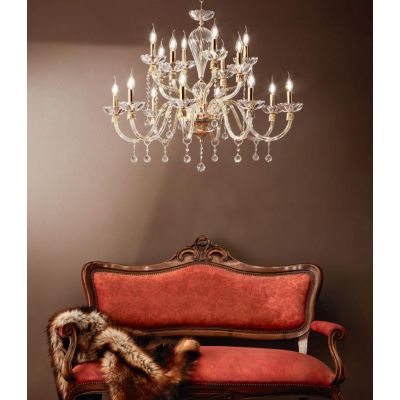 ROXANNE LAMPADARIO 16 LUCI IN CRISTALLO CON PENDAGLIERIA E MONTATURA ORO ONDALUCE CICIRIELLO - Cristalensi Shop Online