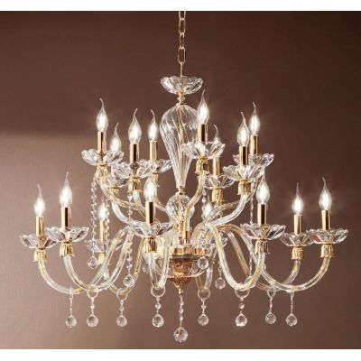 ROXANNE LAMPADARIO 16 LUCI IN CRISTALLO CON PENDAGLIERIA E MONTATURA ORO ONDALUCE CICIRIELLO - Cristalensi Shop Online