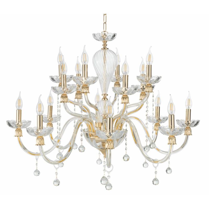 ROXANNE LAMPADARIO 16 LUCI IN CRISTALLO CON PENDAGLIERIA E MONTATURA ORO ONDALUCE CICIRIELLO - Cristalensi Shop Online