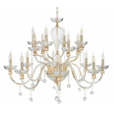 ROXANNE LAMPADARIO 16 LUCI IN CRISTALLO CON PENDAGLIERIA E MONTATURA ORO ONDALUCE CICIRIELLO - Cristalensi Shop Online