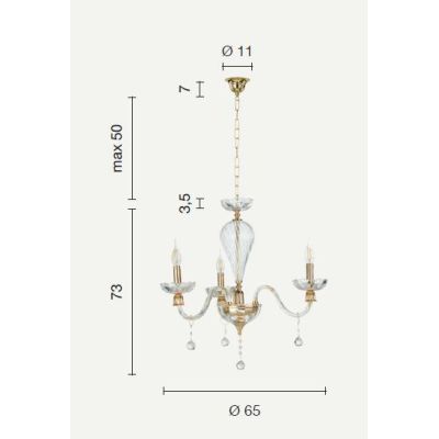 ROXANNE 3 LUCI LAMPADARIO CLASSICO ELEGANTE IN VETRO SOFFIATO TRASPARENTE CON FINITURE ORO ONDALUCE CICIRIELLO - Cristalensi Sho