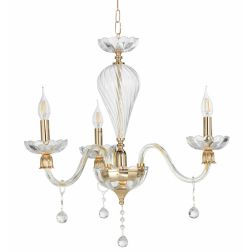 ROXANNE 3 LUCI LAMPADARIO CLASSICO ELEGANTE IN VETRO SOFFIATO TRASPARENTE CON FINITURE ORO ONDALUCE CICIRIELLO - Cristalensi Sho 2