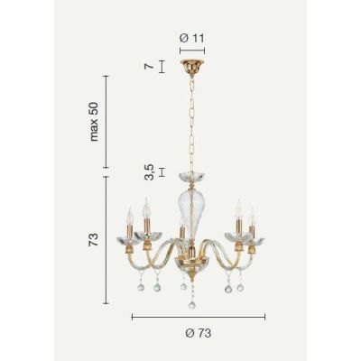 ROXANNE LAMPADARIO 5 LUCI IN CRISTALLO CON PENDAGLIERIA E MONTATURA ORO ONDALUCE CICIRIELLO - Cristalensi Shop Online