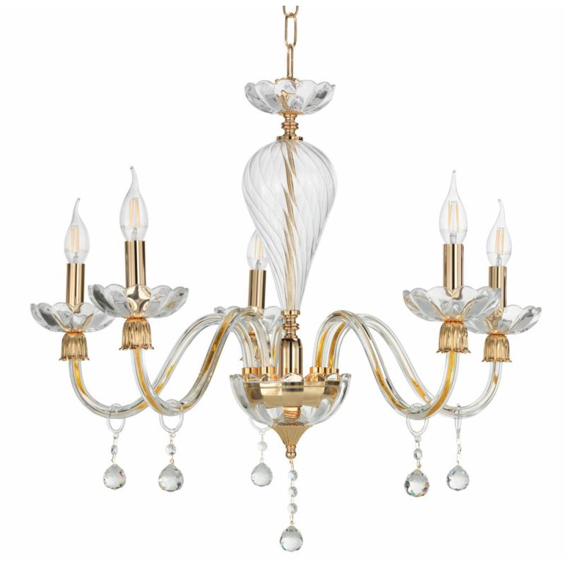 ROXANNE LAMPADARIO 5 LUCI IN CRISTALLO CON PENDAGLIERIA E MONTATURA ORO ONDALUCE CICIRIELLO - Cristalensi Shop Online